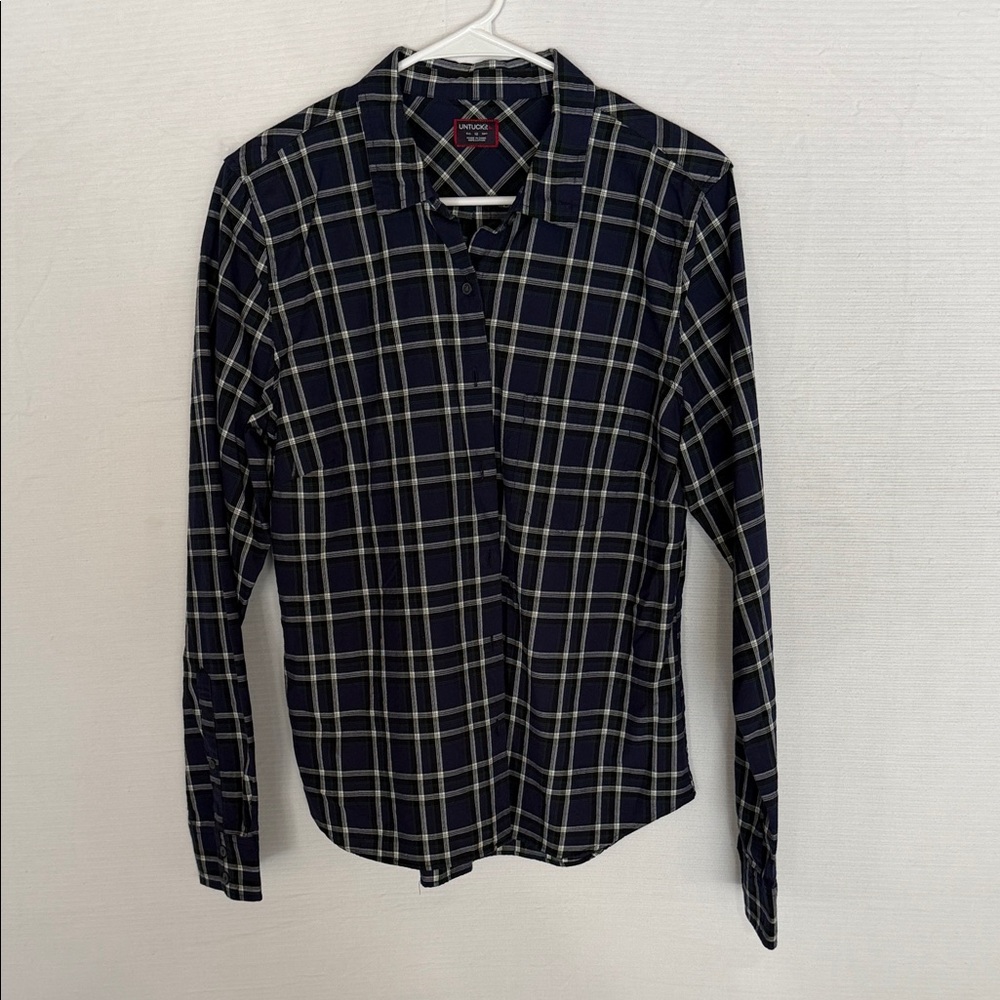 UNTUCKit Navy and White Plaid Button Down Shirt